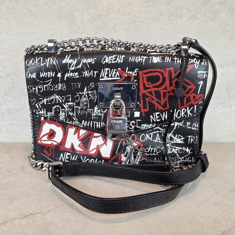DKNY Black Graffiti Logo Crossbody Purse Bag